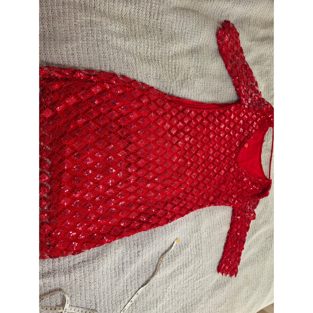 Chelsea & Violet Red Sequin Lace Mini Dress XS‎ 3/4 Sleeve Holiday Cocktail